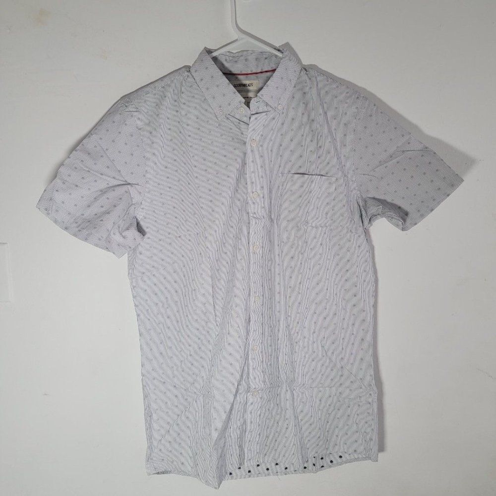 Goodthreads Mens Blue White Striped Dotted Standard Fit Button Front Shirt Sz MT